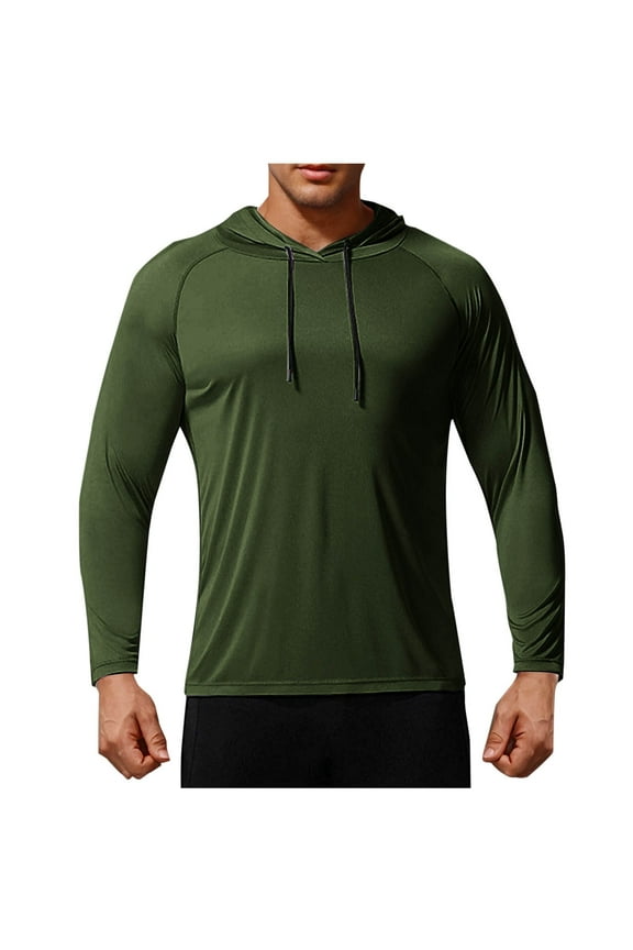 Long Sleeve Shirts for Men Sun Protection Drawstring Hoodies Lightweight Loose Casual Comfy Gym Workout Athletic Tops