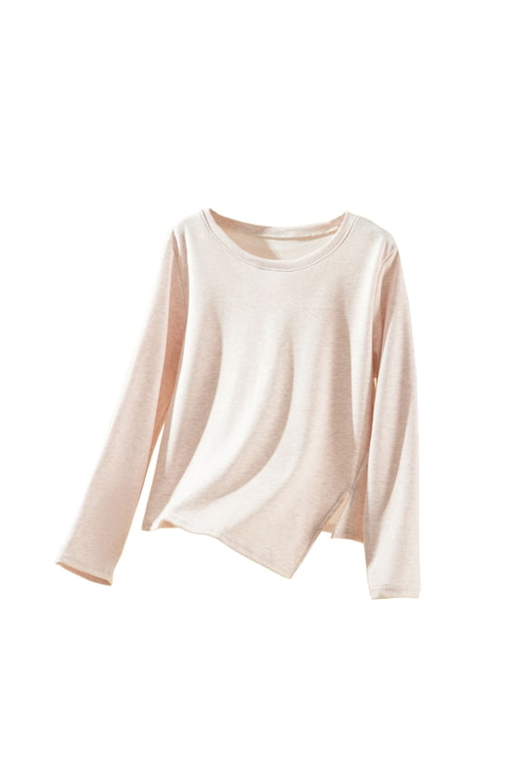 Long Sleeve Shirts for Women Crewneck Hem Side Split Base Layer T-Shirt Fall Fleece Lined Warm Homewear Tops