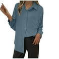 thumbnail image 1 of Kovlvoll Long Sleeve Shirts for Women Lapel Collared Button down Lightweight Casual Comfy Solid Color Tops with Pocket, 1 of 4