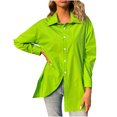 thumbnail image 1 of Kovlvoll Long Sleeve Tops for Women Button up Shirts Lapel Collared Casual Solid Color Shirt Blouse, 1 of 7
