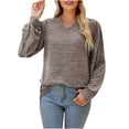 thumbnail image 1 of Kovlvoll Long Sleeve Tops for Women V Neck Lightweight Comfy Basic Shirts Loose Business Casual Blouses Tunic Top, 1 of 4
