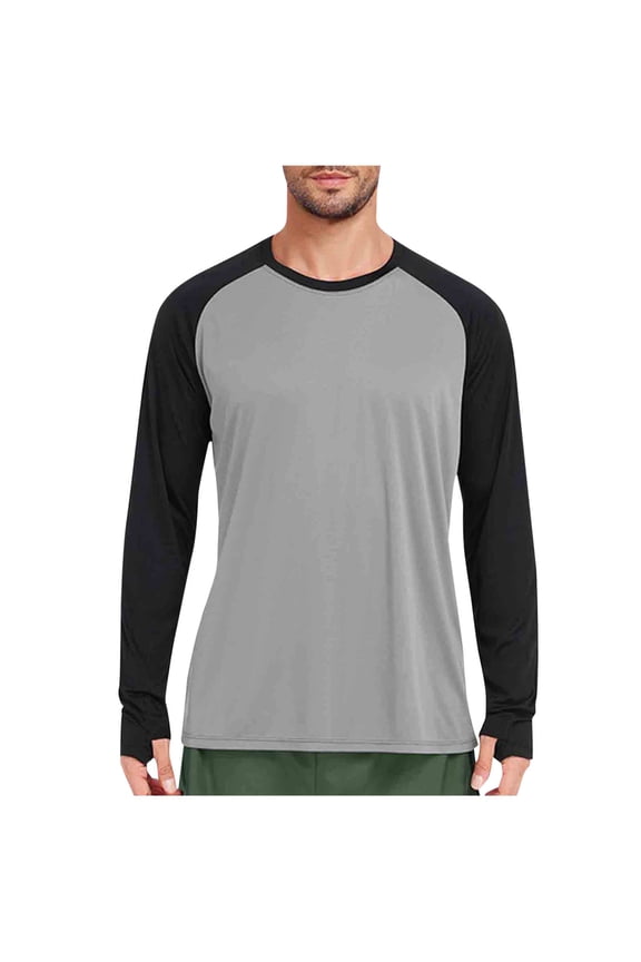 Men Long Sleeve Shirts Thumb Hole Crewneck Lightweight Quick Dry Gym Workout Athletic Basic Tee Tops