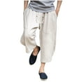thumbnail image 1 of Kovlvoll Men's Plus Size Capris Casual Cotton Linen Cropped Pants Drawstring Elastic Waisted Pant with Pockets, 1 of 4