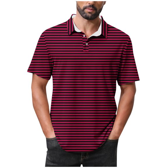 Kovlvoll Men's Shirts Summer Fashion Striped Buttons Lapel Collared Short Sleeve Loose Casual Basic Tee Shirt