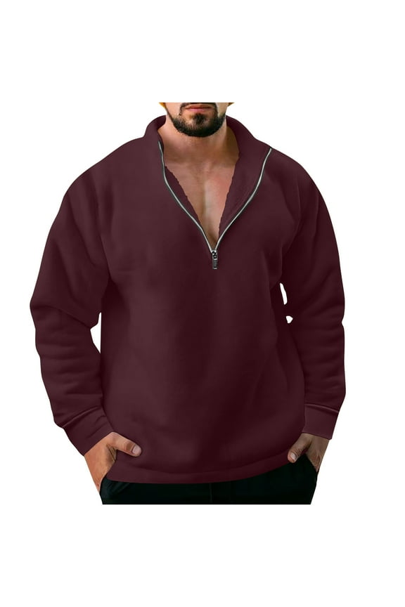 Men's Sweatshirts Long Sleeve Half Zipper Standing Collar Pullover Tops Fall Winter Fleece Lined Thick Warm Sweatshirt