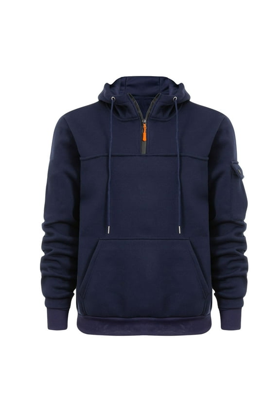 Men's Sweatshirts Quarter Zipper Drawstring Long Sleeve Hoodies Fall Fleece Lined Pullover Tops with Pockets