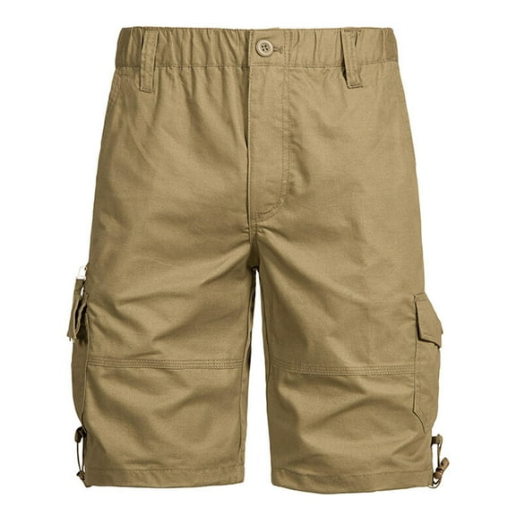 Kovlvoll Mens Cargo Shorts Casual Button Zipper Elastic Waist Summer Outdoor Hiking Short Pants with Multi Pockets
