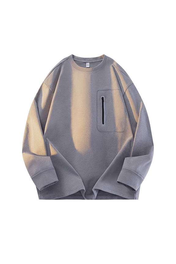 Mens Crewneck Sweatshirts Long Sleeve Casual Oversized Sweatshirt Fall Loose Thicken Workout Pullover Tops with Pockets