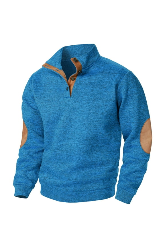 Mens Long Sleeve Shirts Button Standing Collar Casual T-Shirt Fall Loose Outdoor Workout Tops