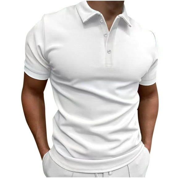 Kovlvoll Mens Shirts Casual Solid Color Turndown Pullover Button Short Sleeve Summer Comfy T-Shirt Tops