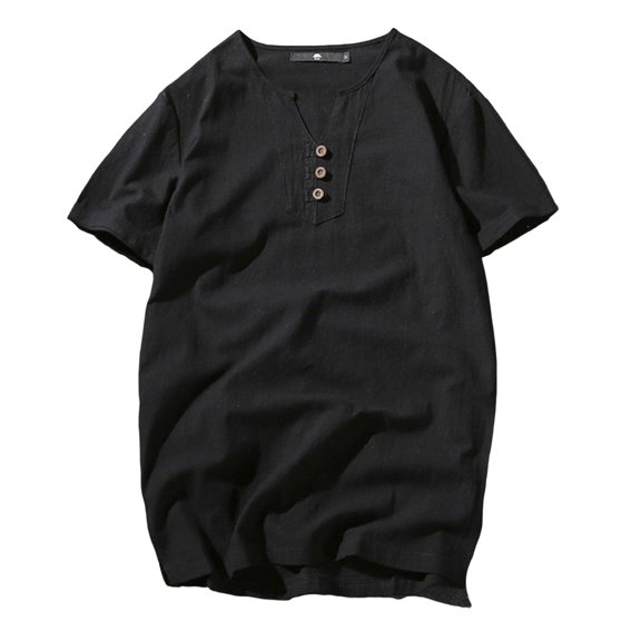 Kovlvoll Mens Shirts Plus Size Lightweight Comfy Casual Cotton Linen Button V Neck Short Sleeve Solid Color T-Shirt