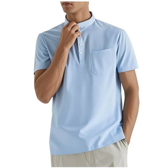 Kovlvoll Mens Shirts Summer Casual Classic Short Sleeve Button V Neck Solid Color Basic Shirt with Pocket