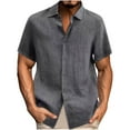 thumbnail image 1 of Kovlvoll Mens Short Sleeve Button down Shirts Cotton Linen Solid Color Lightweight Casual Beach Summer Vacation Shirt, 1 of 4