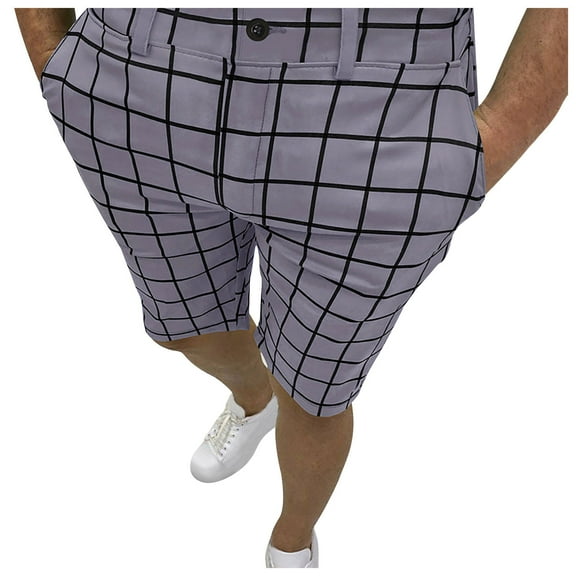 Kovlvoll Mens Shorts Summer Fashion Plaid Casual Button Zipper Waisted Suit Shorts with Pockets