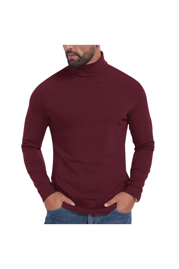 Mens Turtleneck Shirts Long Sleeve Tops Soft Comfy Basic Slim Fitted T-Shirt Fall Homewear Undershirt Top