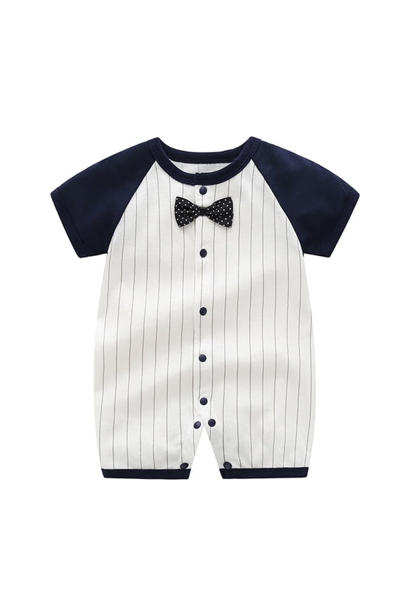 Newborn Baby Boys Clothes Jumpsuit Summer Cotton Comfy Short Sleeve Button Bow Crewneck Infant T-Shirt Rompers
