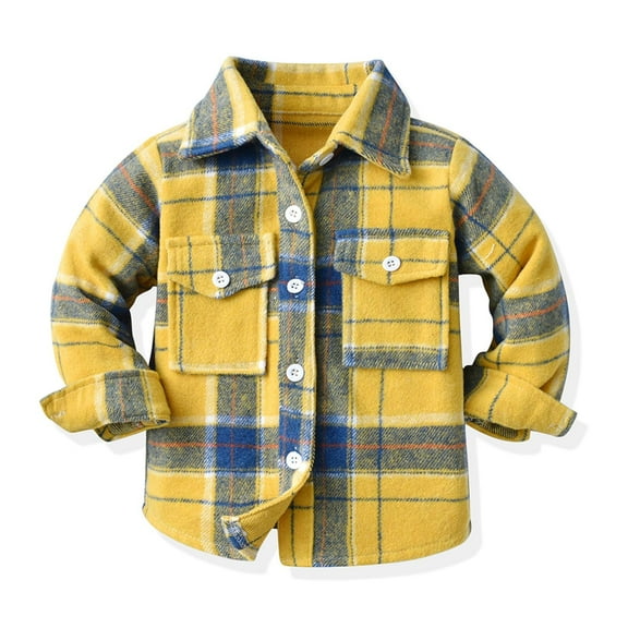 Kovlvoll Newborn Baby Boys Clothes Long Sleeve Lapel Collared Button down Shirts Comfy Plaid Jackets with Pockets