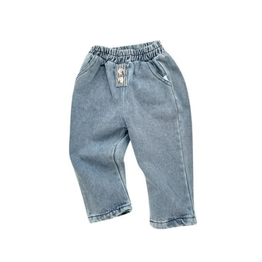 Kovlvoll Newborn Baby Clothes Elastic Waist Pants Straight Leg Solid Color Casual Infant Denim Trousers with Pockets