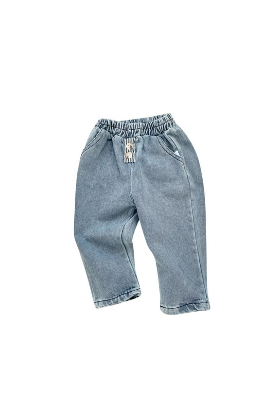 Newborn Baby Clothes Elastic Waist Pants Straight Leg Solid Color Casual Infant Denim Trousers with Pockets