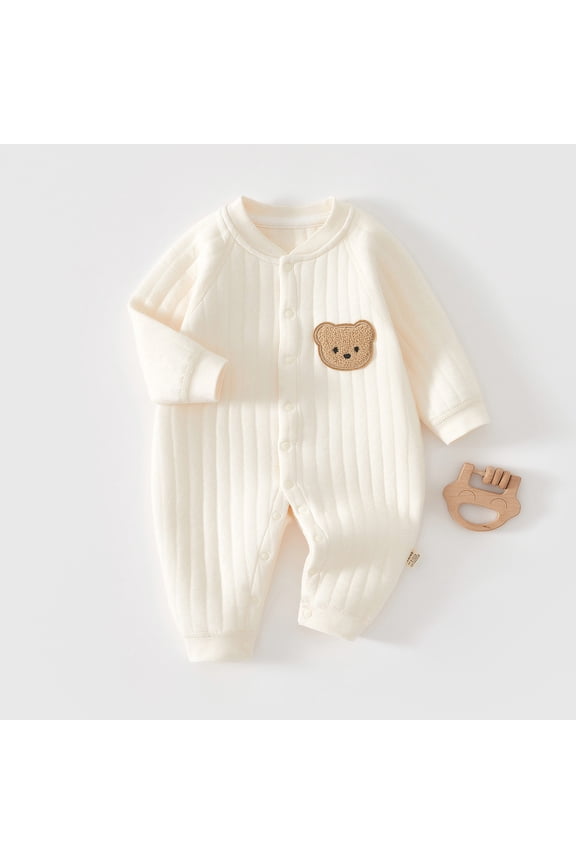 Newborn Baby Clothes Jumpsuit Button Open Front Crewneck Long Sleeve Cotton Soft Comfort Fall Warm Rompers