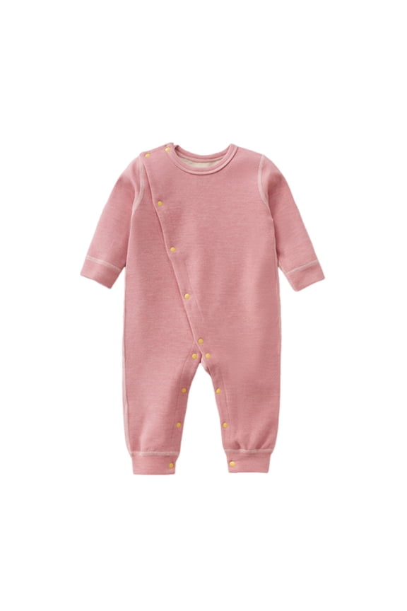 Newborn Baby Clothes Jumpsuit Crew Neck Long Sleeve Bodysuit Fall Keep Warm Comfy Button Solid Rompers