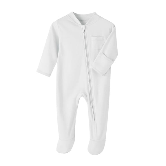 Kovlvoll Newborn Baby Clothes Rompers Cotton Solid Color Long Sleeve Zipper Comfy Infant Jumpsuits with Pockets