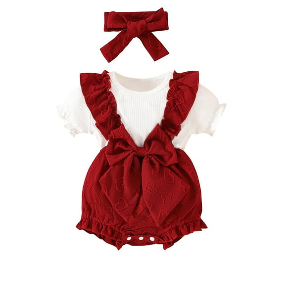 Kovlvoll Newborn Baby Girl Clothes Infant Romper Short Sleeve Crewneck Bodysuit Summer Jumpsuit with Bow Headband