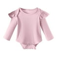 thumbnail image 1 of Kovlvoll Newborn Baby Girl Clothes Jumpsuit Long Sleeve Crew Neck Solid Color Cotton Comfy Crawling Rompers, 1 of 3