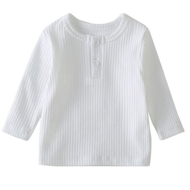 Kovlvoll Newborn Baby Girls Boys Clothes Crew Neck 2 Button Long Sleeve Solid Color Fall Warm Ribbed Knitted Tops