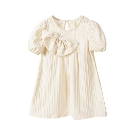 Kovlvoll Newborn Baby Girls Clothes Dress Solid Color Short Sleeve Button Back Summer Casual Bow Dresses