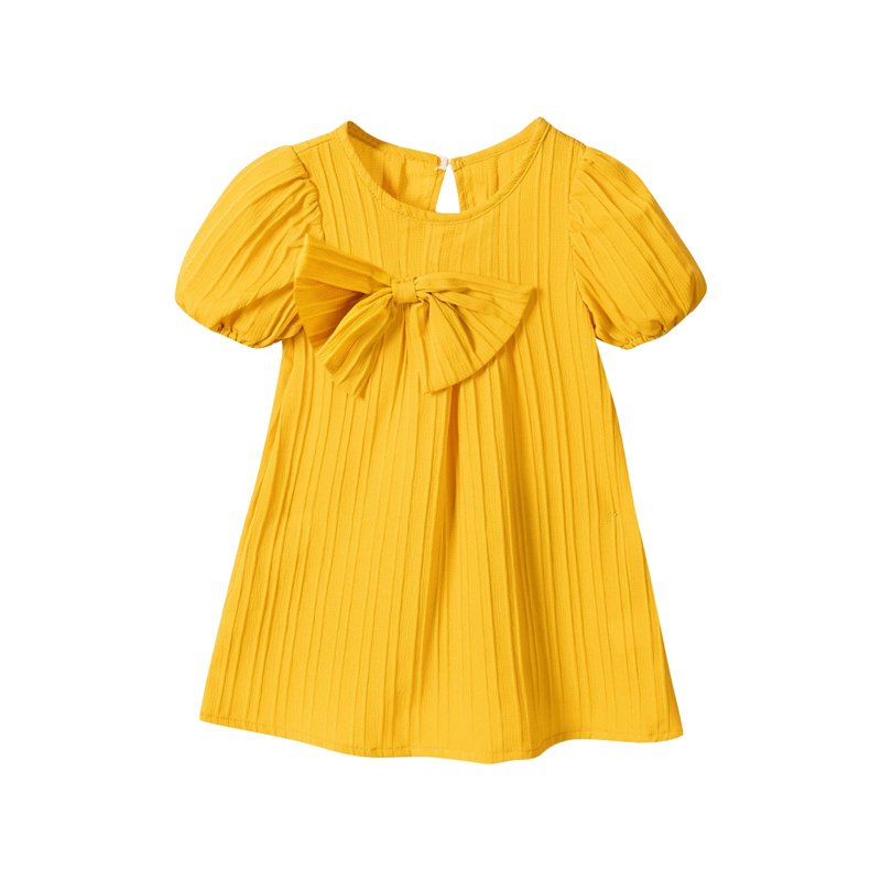 Kovlvoll Newborn Baby Girls Clothes Dress Solid Color Short Sleeve Button Back Summer Casual Bow Dresses