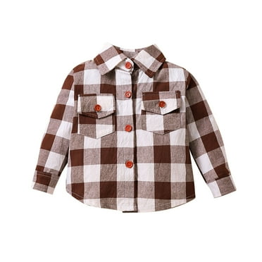 Kovlvoll Newborn Boy Casual Plaid Shirt Long Sleeved Lapel Collared Button down Shirts Casual Jackets with Pockets