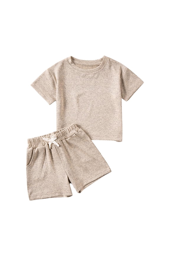 Newborn Boy Clothes Summer Sets Short Sleeve Tops Drawstring Elastic Waist Shorts with Pockets Baby Casual Set