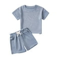 thumbnail image 1 of Kovlvoll Newborn Boy Clothes Summer Sets Short Sleeve Tops Drawstring Elastic Waist Shorts with Pockets Baby Casual Set, 1 of 7