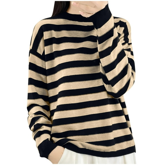 Kovlvoll Oversized Sweaters for Women Plus Size Crewneck Long Sleeve Loose Casual Knitted Striped Pullover Top