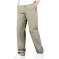 thumbnail image 1 of Kovlvoll Plus Size Cargo Pants for Men Cotton Casual Straight Leg Elastic Waisted Lightweight Loose Hiking Trousers with Pockets, 1 of 2