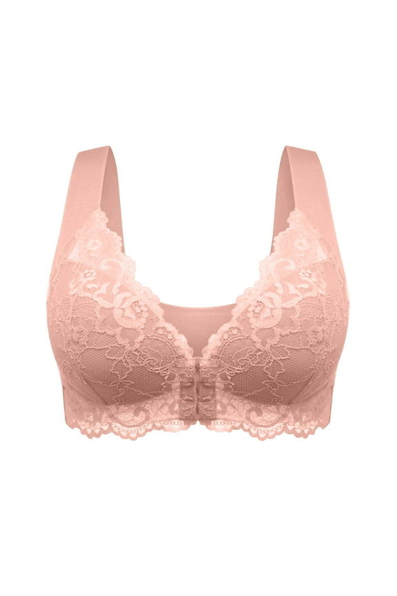 Plus Size Front Closure Bras for Women Lace No Underwire Wireless Full Coverage Push up Everyday Underwear Bra