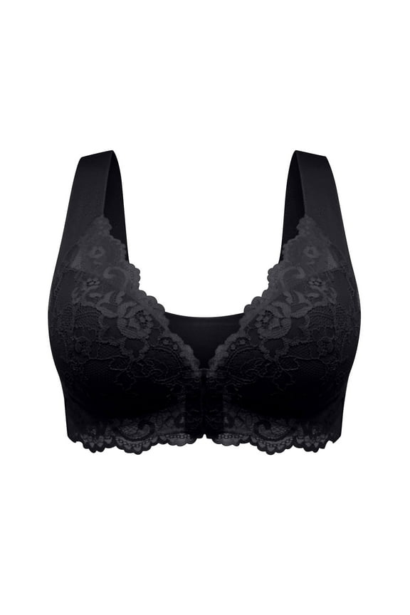 Plus Size Front Closure Bras for Women Lace No Underwire Wireless Full Coverage Push up Everyday Underwear Bra