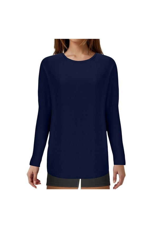 Plus Size Long Sleeve Shirts for Women Crewneck T-Shirt Comfy Lightweight Loose Casual Homewear Basic Layer Tee Tops