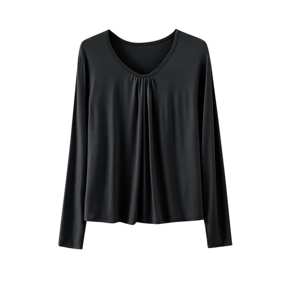 Kovlvoll Plus Size Pajama Tops for Women Crewneck Front Pleated Long Sleeve Shirts Lightweight Thin Casual Sleepwear Top
