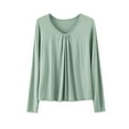 thumbnail image 1 of Kovlvoll Plus Size Pajama Tops for Women Crewneck Front Pleated Long Sleeve Shirts Lightweight Thin Casual Sleepwear Top, 1 of 4
