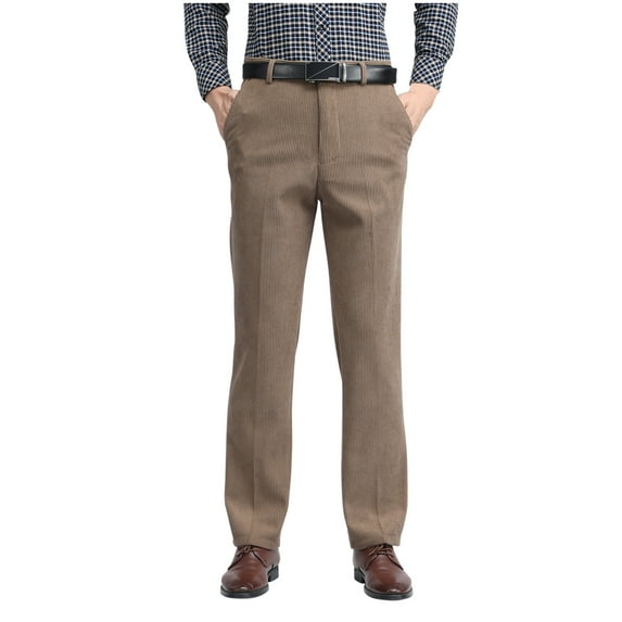Kovlvoll Plus Size Pants for Men Corduroy Business Casual Pant Straight Leg Button Zipper High Waist Trousers with Pockets