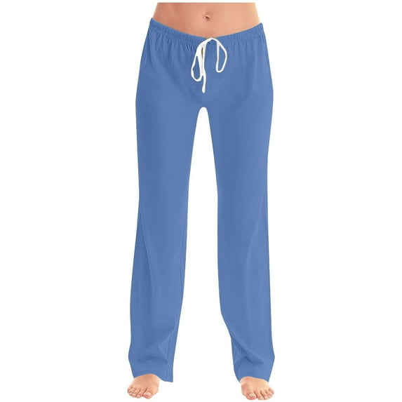 Kovlvoll Plus Size Pants for Women Drawstring Elastic Waisted Solid Color Loose Lounge Home Trousers