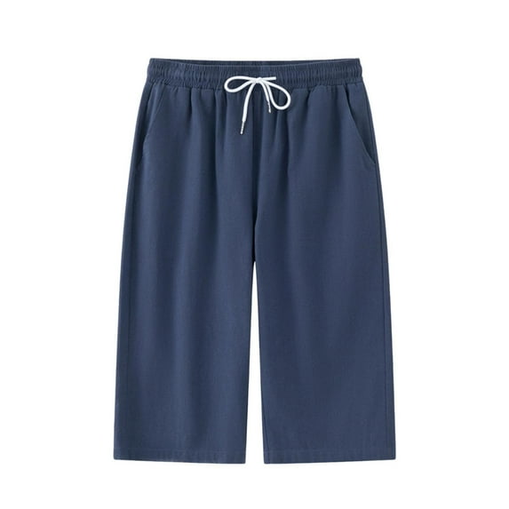 Kovlvoll Plus Size Shorts for Men Summer Cotton Linen Lightweight Casual Drawstring Elastic Waist Wide Leg Loose Shorts with Pockets