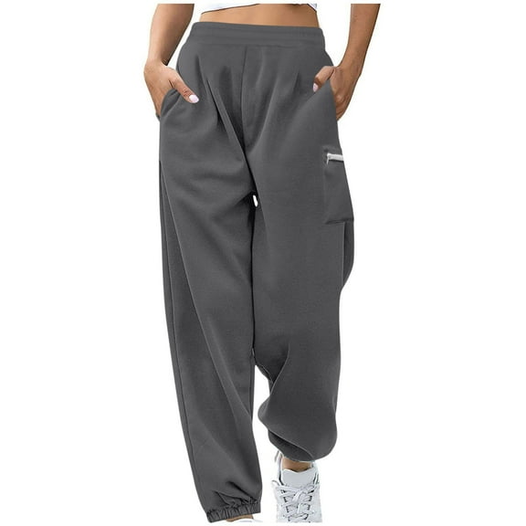 Kovlvoll Plus Size Sweatpants for Women Fall Winter Fuzzy Fleece Lined Thick Warm Elastic Waist Cinch Bottom Sweatpant with Pockets