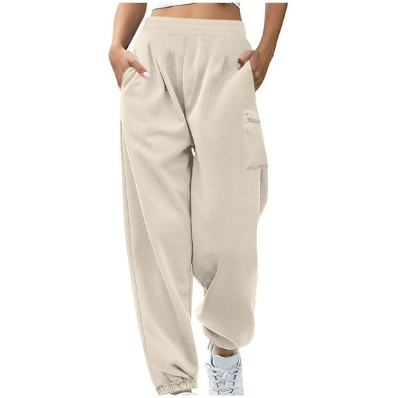 Kovlvoll Plus Size Sweatpants for Women Fall Winter Fuzzy Fleece Lined Thick Warm Elastic Waist Cinch Bottom Sweatpant with Pockets