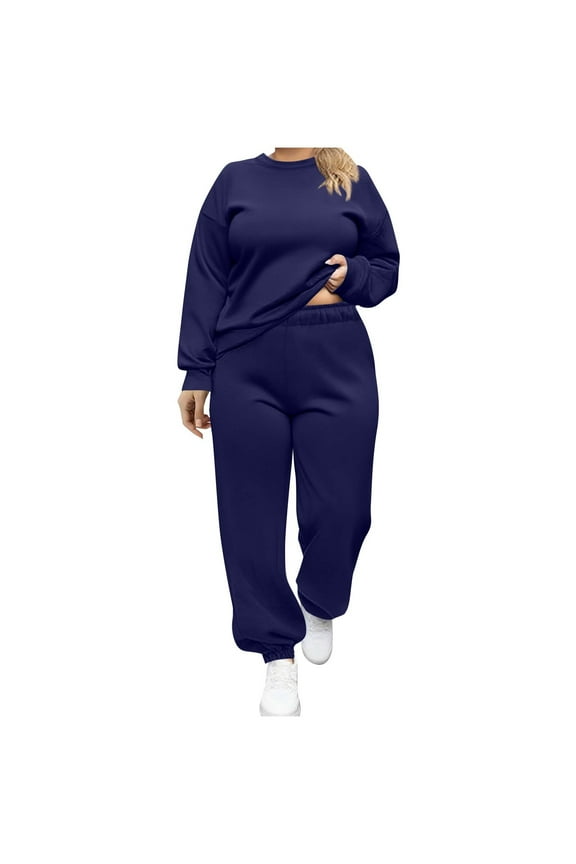 Plus Size Sweatsuits for Women Long Sleeve Crewneck Sweatshirts with Cinch Bottom Joggers Sweatpants 2 Piece Sets