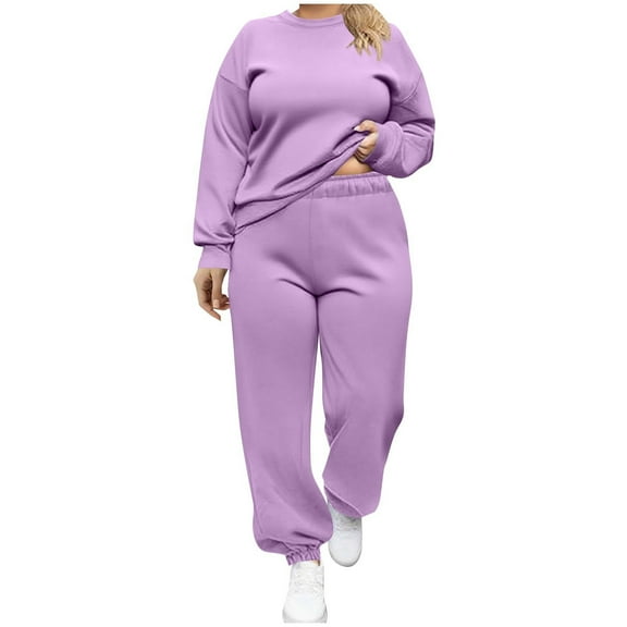 Kovlvoll Plus Size Sweatsuits for Women Long Sleeve Crewneck Sweatshirts with Cinch Bottom Joggers Sweatpants 2 Piece Sets