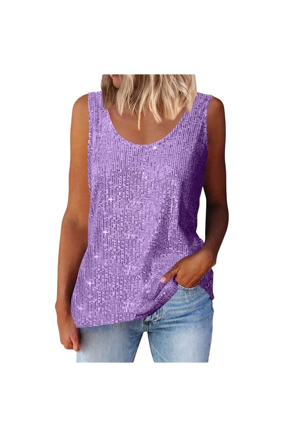 Plus Size Tank Tops for Women Summer Glitter Party Sequin Tops Sleeveless Wide Strap Scoop Neck Sparkly Camisole Shirt