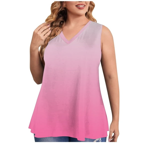 Kovlvoll Plus Size Tank Tops for Women Tie-Dye V Neck Sleeveless T-Shirts Summer Casual Oversize Basic Tees Tanks